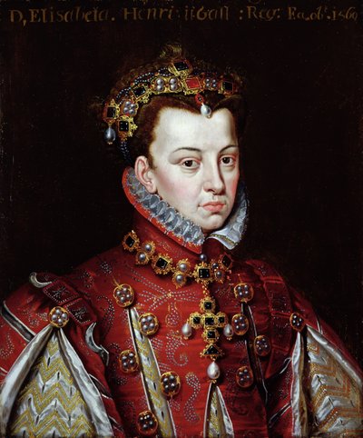 Porträtt av Elizabeth de Valois (1545-68) Drottning av Spanien (olja på duk) av Alonso (studio of) Sanchez Coello