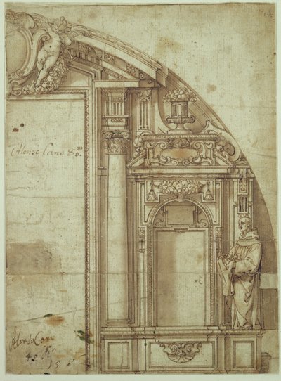 Arkitektstudie (penna och bläck och tvätta på papper) av Alonso Cano
