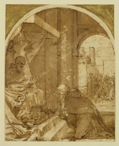 Paying Homage (penna & bläck & tvätt på papper) av Alonso Cano