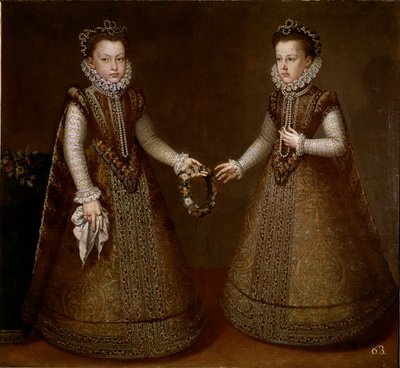 Porträtt av Isabella och Catherine, döttrar till kung Filip II (1527-1598) av Spanien Målning av Alonso Sanchez-Coello (Sanchez Coello) (cirka 1531-1588) 1570 runt Madrid, Pradomuseet av Alonso Sánchez Coello
