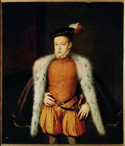 Porträtt av infanten Don Carlos, son till Filip II och Manuela av Portugal (målning på duk) av Alonso Sanchez Coello