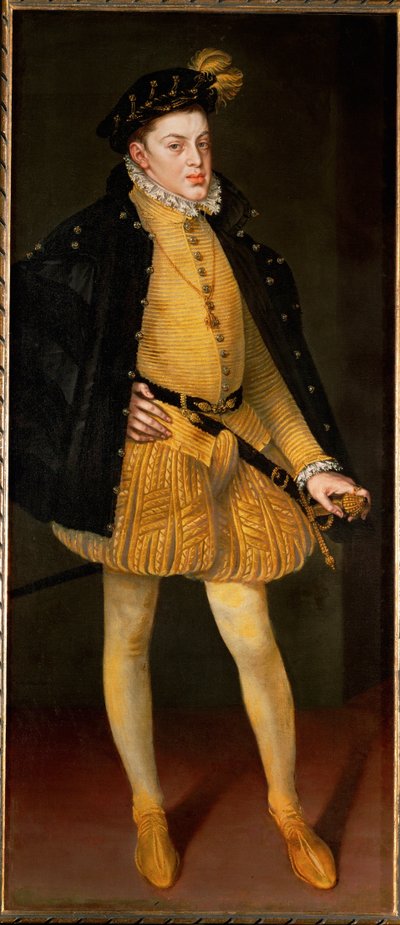 Spädbarnet Don Carlos, son till Filip II och hans första hustru och kusin Maria av Portugal ... (målning på duk) av Alonso Sánchez Coello