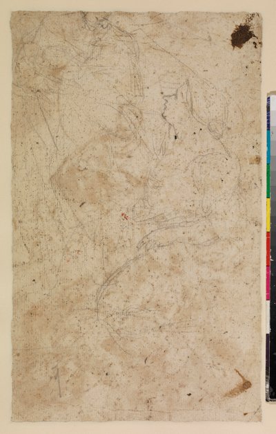 Figurstudier med en knästående kvinna i profil, tergo, 1600-talet av Alonso del Arco
