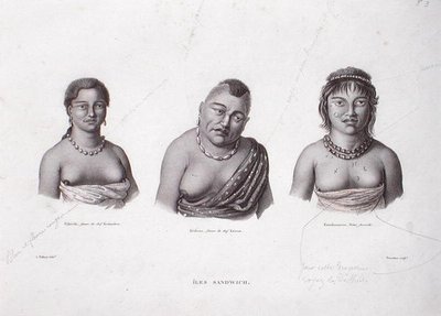 Wives of the Hawaiian Chiefs from the Sandwich Islands, c.1824 (gravyr) av Alphonse (after) Pellion