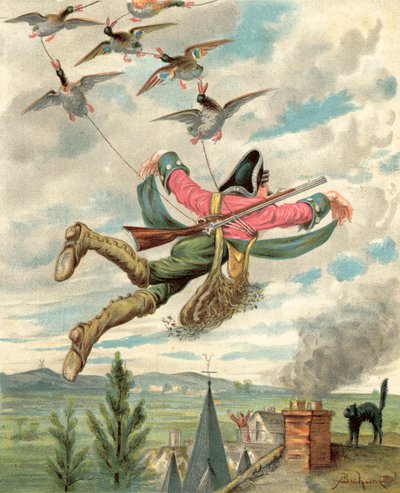 Baron Munchausens äventyr (chromolitho) av Alphonse Adolphe Bichard