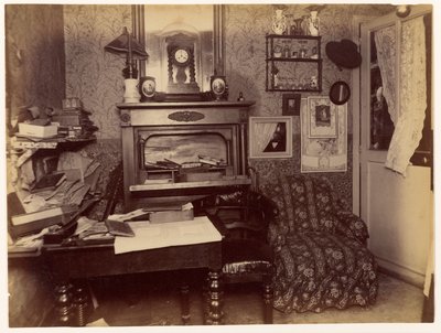 Mordet på änkan Bertrand ... Vy över omklädningsrummet efter brottet av Alphonse Bertillon