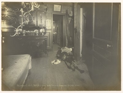 Vy över matsalen där kroppen hittades av Alphonse Bertillon