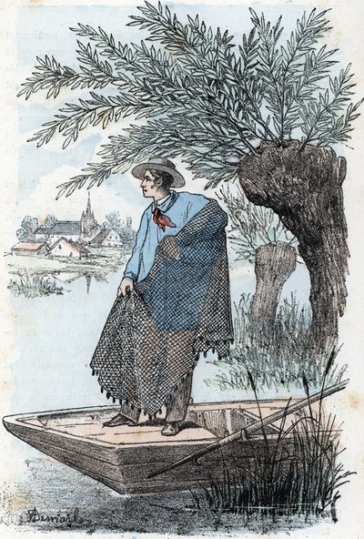 Nätfiske Gravyr från "The Needs of Life" av Rengade av Alphonse Demarle