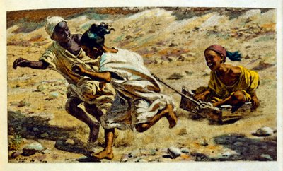Illustration av Dinet ur "Mirages" Scener ur det arabiska livet. 1906. Mirages, Scenes De La Vie Arab illustrerades av Etienne Dinet och kommenterades av Silman Ben Ibrahim Bamer. Nasreddine Dinet föddes som Alphonse-Etienne Dinet; (1861-1929) var en frans av Alphonse Etienne Dinet
