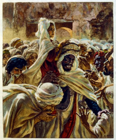 Illustration av Dinet från "Mirages" Scener av det arabiska livet. 1906. Mirages, Scénes De La Vie Arab illustrerades av Etienne Dinet med kommentarer av Silman Ben Ibrahim Bamer. Nasreddine Dinet föddes som Alphonse-Étienne Dinet; (1861-1929) var en frans av Alphonse Etienne Dinet