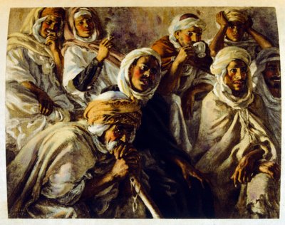 Illustration av Dinet från "Mirages" Scener av det arabiska livet. 1906. Mirages, Scénes De La Vie Arab illustrerades av Etienne Dinet med kommentarer av Silman Ben Ibrahim Bamer. Nasreddine Dinet föddes som Alphonse-Étienne Dinet; (1861-1929) var en frans av Alphonse Etienne Dinet