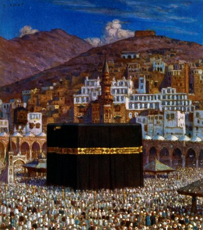 Illustration som visar muslimska pilgrimer vid Kabbah i Mecka. av Nasreddine Dinet (Alphonse-Étienne Dinet). 1861 1929 av Alphonse Etienne Dinet