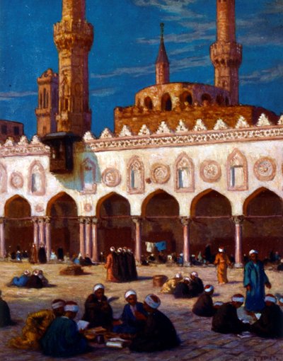 Illustration som visar forskare och studenter som studerar vid Al Azhar University. Av Nasreddine Dinet (Alphonse-Étienne Dinet). 1861 1929 av Alphonse Etienne Dinet