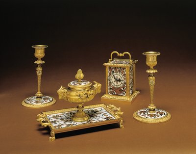 Napoleon III skrivbordsset i fyra delar, intarsia av Duvinage och Harinckouk, ca 1877 av Alphonse Gustave Giroux