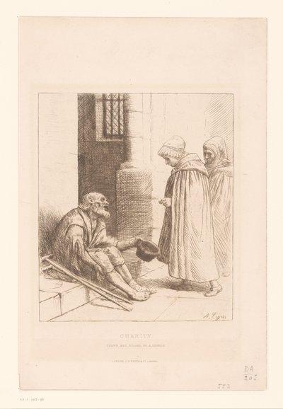 Tiggare på en trappa Välgörenhet (titel på objekt) av Alphonse Legros