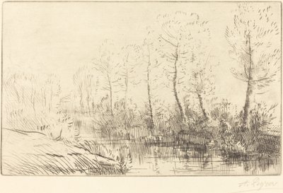 Björkträd: vattenkanten sett i morgonljus Björkträd: vattenkanten, morgoneffekt. av Alphonse Legros