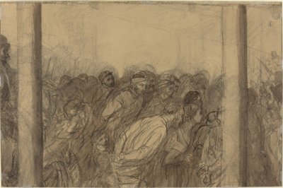 Skara människor sett mellan två kolumner [verso] av Alphonse Legros