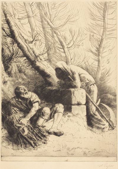 Döden och skogshuggaren, 4:e plåten (La mort et le bucheron) av Alphonse Legros
