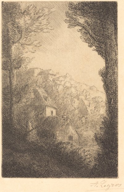 Gård på en sluttning i solljus av Alphonse Legros