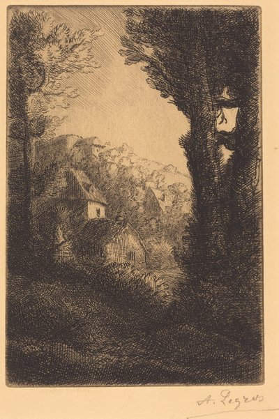 Gård på en solig sluttning (Gården på sluttningen; Soleffekt på sluttningen) av Alphonse Legros