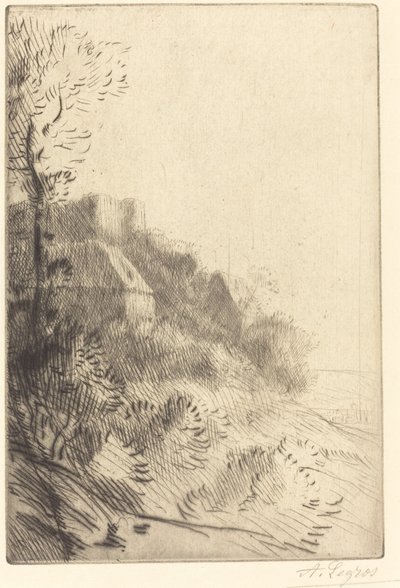 Gård på en sluttning i solljus av Alphonse Legros