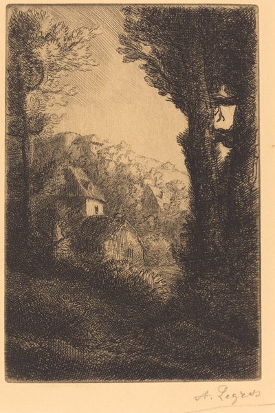 Gård på en sluttning i solljus av Alphonse Legros