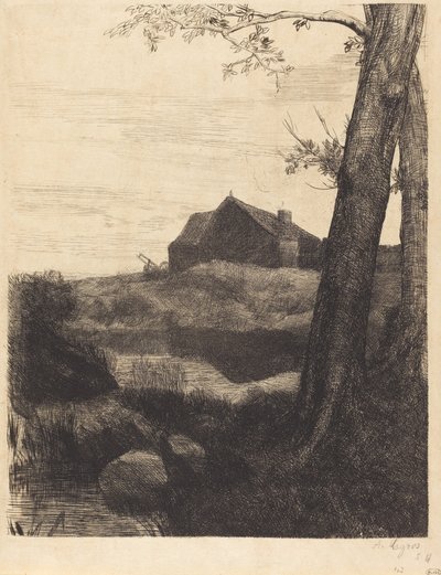 Gård med stort träd av Alphonse Legros
