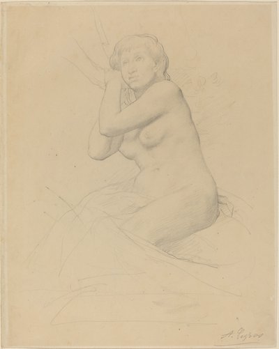 Naken kvinna sitter. av Alphonse Legros