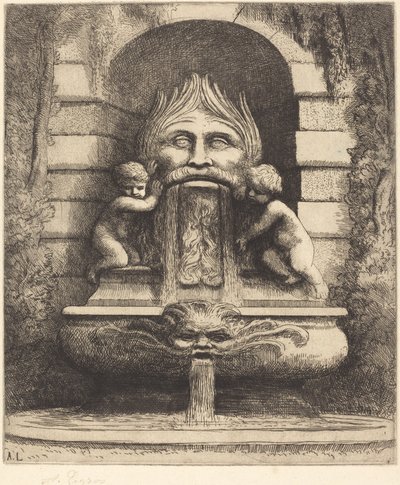 Fountain: Grotesque, Children and Basin Une fountaine: Masque, enfants et bassin. av Alphonse Legros