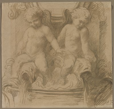 Fontän med Putti Riding Delfiner av Alphonse Legros