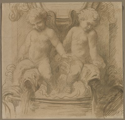 Fontän med Putti Riding Dolphins, sista halvan av 1800-talet. av Alphonse Legros