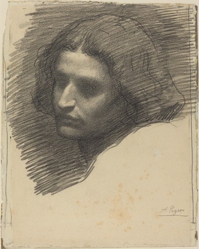 Chef för en man som är vänd åt vänster [recto]. av Alphonse Legros
