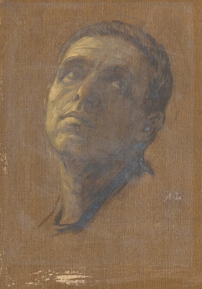 Huvudet av en man med uppåtvända ögon av Alphonse Legros
