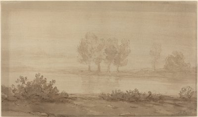 Landskap - Fyra träd bortom en flod av Alphonse Legros