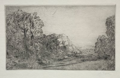 Landskap: Soluppgång. av Alphonse Legros