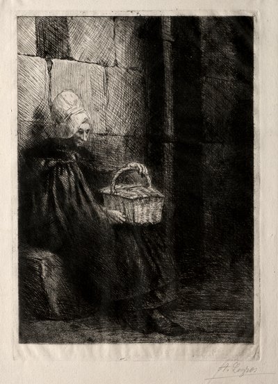 Landskap i närheten av Boulogne, kallad kvinna med en korg av Alphonse Legros