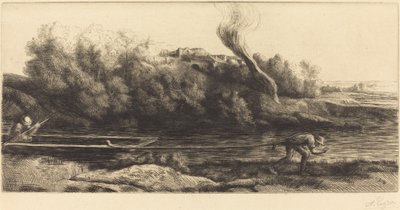 Landskap med båt, 2:a tallrik (Paysage au bateau) av Alphonse Legros
