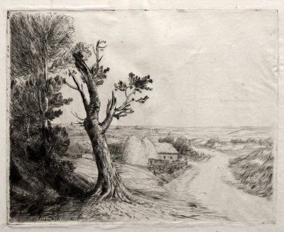 Landskap med Strawstacks av Alphonse Legros