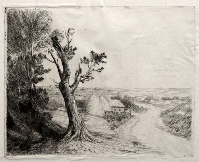 Landskap med Strawstacks. av Alphonse Legros