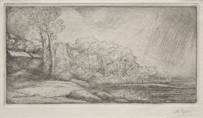 Landskap med två träd Landskap med två träd. av Alphonse Legros