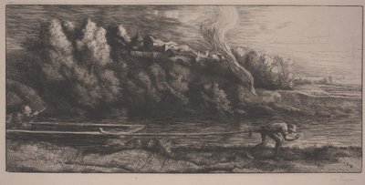 Landskap med båt (etsning) av Alphonse Legros