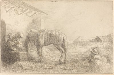 Man som vattnar en häst av Alphonse Legros