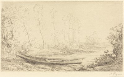 Man med en punkt, figur till höger Pecheurs des truites. av Alphonse Legros