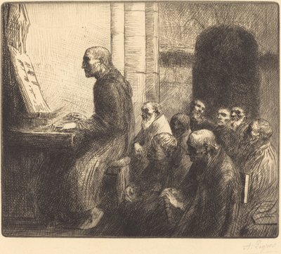 Munk som spelar orgel i kyrkan Moine jouant de l