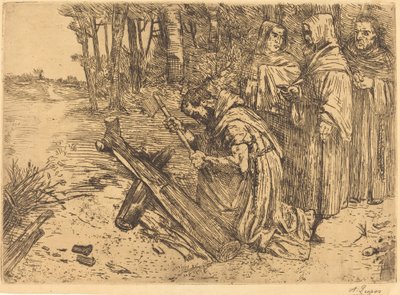 Munkar hugger ved Les moines bucherons. av Alphonse Legros