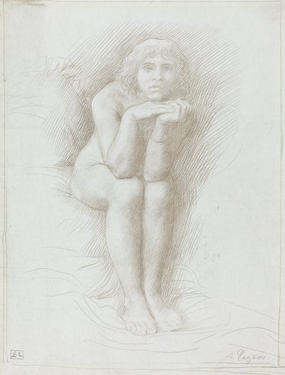 Sittande nakenmodell av Alphonse Legros