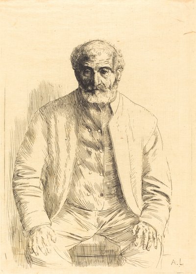 Gubben sitter (Vieillard assis) av Alphonse Legros