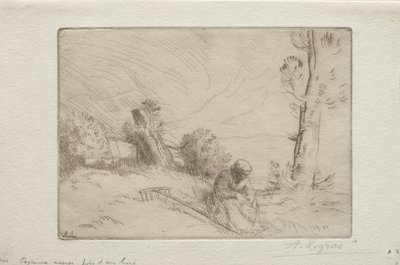 Bonde nära ett stenstaket. av Alphonse Legros