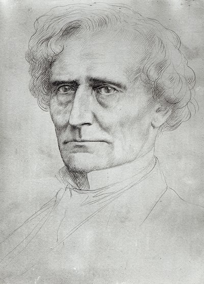 Porträtt av Hector Berlioz (1803-69) (penna och bläck på papper) av Alphonse Legros