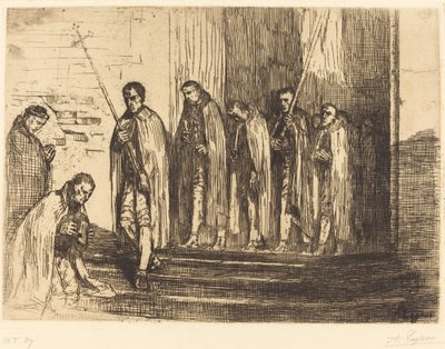 Procession lämnar en kyrka (La sortie de la procession) av Alphonse Legros